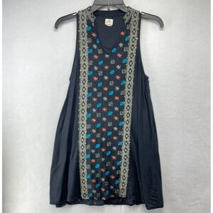 O'neill Dress Women's Sz XS Black Sleeveless A Line Tunic Floral Diamond Studded